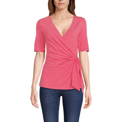 Women's Petite Elbow Sleeve Lightweight Jersey Side Tie Blouse