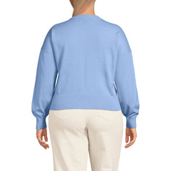 Women's Plus Size Cropped Placed Jacquard Fine Gauge Crew Neck Cardigan Sweater