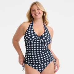 Women's Plus Size Pique Knot Twist Halter Tankini Top