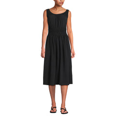 Women's Creaseless Scoop Neck Smocked Midi Dress