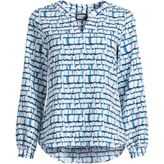Women's Shirred Long Sleeve Split Neck Blouse
