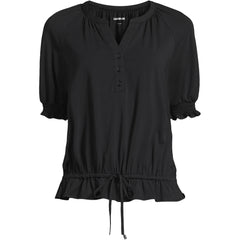 Women's Elbow Sleeve Lightweight Jersey Gathered Adjustable Hem Blouse