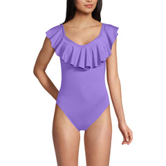 Women's Ruffle V-neck High Leg One Piece Swimsuit