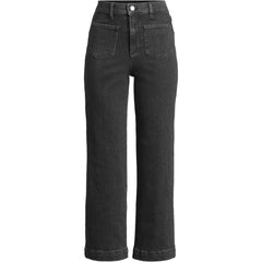 Women's Soft Denim High Rise Wide Leg Patch Pocket Crop Jeans