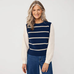 Women's Drifter Shaker Button Shoulder Sweater Vest with Poplin Sleeves