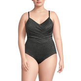 Women's Plus Size Slender Suit Shine Pleated Tummy Control Chlorine Resistant One Piece Swimsuit