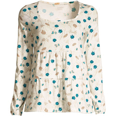 Women's Long Sleeve Light Weight Jersey Square Neck Tiered Top