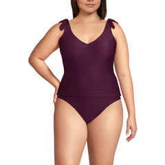 Women's Plus Size Tie Shoulder Ribbed Flutter Tankini Top