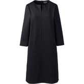 Womens Petite Ponte 3/4 Sleeve Split Neck Shift Dress