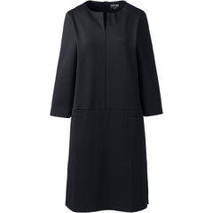 Womens Petite Ponte 3/4 Sleeve Split Neck Shift Dress