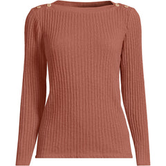 Women's Plus Size Long Sleeve Coastal Rib Boatneck Top
