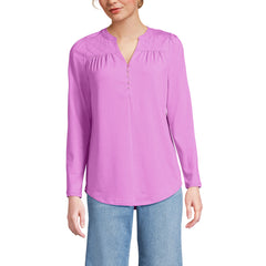 Women's Long Sleeve Lightweight Jersey Notch Neck Tunic Top