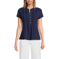 Women's Tall Lightweight Jersey Button Pintuck Top