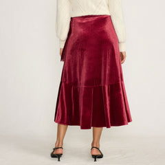 Women's Velvet Wrap Midi Skirt