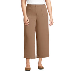 Women's Plus Size Crepe High Rise Patch Pocket Wide Leg Crop Pants