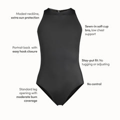 Women's Mastectomy Tugless High Neck Portrait Back One Piece Swimsuit