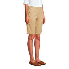 Women's Petite Mid Rise Elastic Waist Pull On 12 inch Chino Bermuda Shorts