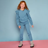Girls Long Sleeve Cozy Fleece Ruffle Eyelet Sweatshirt