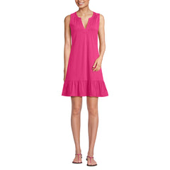 Women's Petite Sleeveless Cotton Jersey Notch Neck Flounce Dress