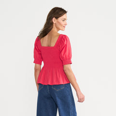 Women's Poplin Elbow Sleeve Smocked Top