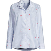 Women's Plus Size Poplin Long Sleeve Button Front Sleep Top