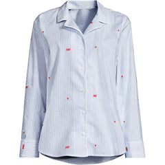 Women's Poplin Long Sleeve Button Front Sleep Top