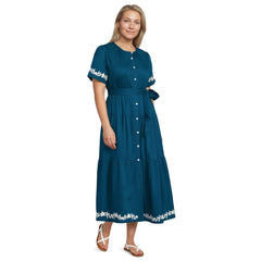 Women's Plus Size Cotton Voile Button Front Maxi Dress