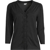 Women's Plus Size 3/4 Sleeve Slub V-neck Lace Trim Top