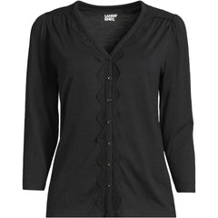 Women's Plus Size 3/4 Sleeve Slub V-neck Lace Trim Top