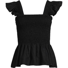 Women's Linen Ruffle Strap Smocked Top