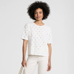 Women's Short Sleeve Eyelet Crewneck T-Shirt