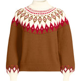 Women's Plus Size Fuzzy Turtleneck Lantern Sleeve Jacquard Sweater