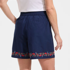 Women's Poplin Embroidered High Rise 7" Pull On Shorts
