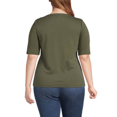 Women's Plus Size Cotton Polyester Modern Half Sleeve Splitneck