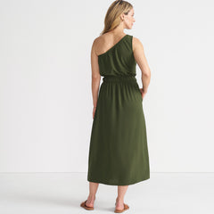 Women's Petite Creaseless One Shoulder Midi Dress