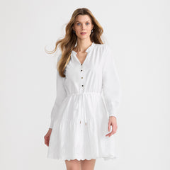 Women's Tall Long Sleeve Eyelet Mini Popover Dress