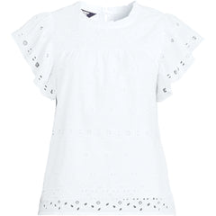 Women's Eyelet Ruffle Sleeve Popover Top