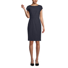 School Uniform Women's Petite Washable Wool Piped Sheath Dress