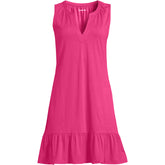 Women's Plus Size Sleeveless Cotton Jersey Notch Neck Flounce Dress