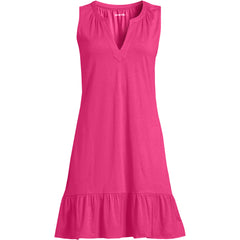 Women's Plus Size Sleeveless Cotton Jersey Notch Neck Flounce Dress