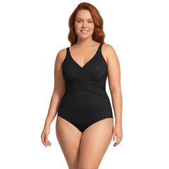 Women's Plus Size Long Torso SlenderSuit Wrap One Piece Swimsuit