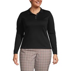 School Uniform Women's Plus Size Long Sleeve Feminine Fit Pima Polo Shirt