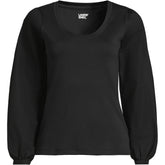 Women's Plus Size Supima Interlock Scoop Neck Blouson Sleeve Top