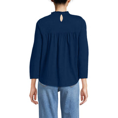 Women's 3/4 Sleeve Cotton Slub Lace Trim Top