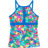Women's Plus Size DDD-Cup Keyhole High Neck Modest Tankini Top Swimsuit Adjustable Straps Print