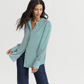 Women's Banded Collar Button Front Shirt