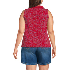 Women's Plus Size Lightweight Jersey Button Front Lace Trim Tank