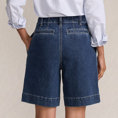Women's Soft Denim High Rise 7" Pleated Trouser Shorts