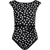 Women's High Neck Cap Sleeve Tie Belt One Piece Swimsuit