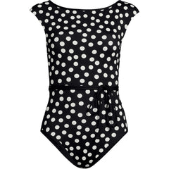 Women's High Neck Cap Sleeve Tie Belt One Piece Swimsuit